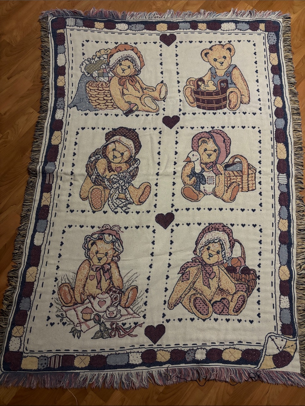 Cherished Teddies Woven Throw Blanket - Cream, Brown, Pink, Blue